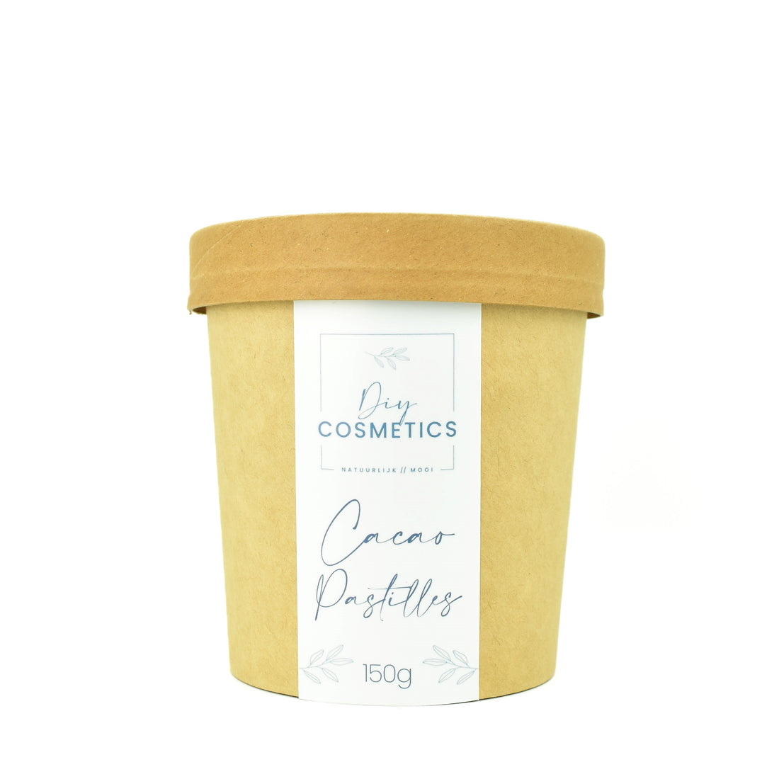 150 gram biologische cacao pastilles in kartonnen kraft beker