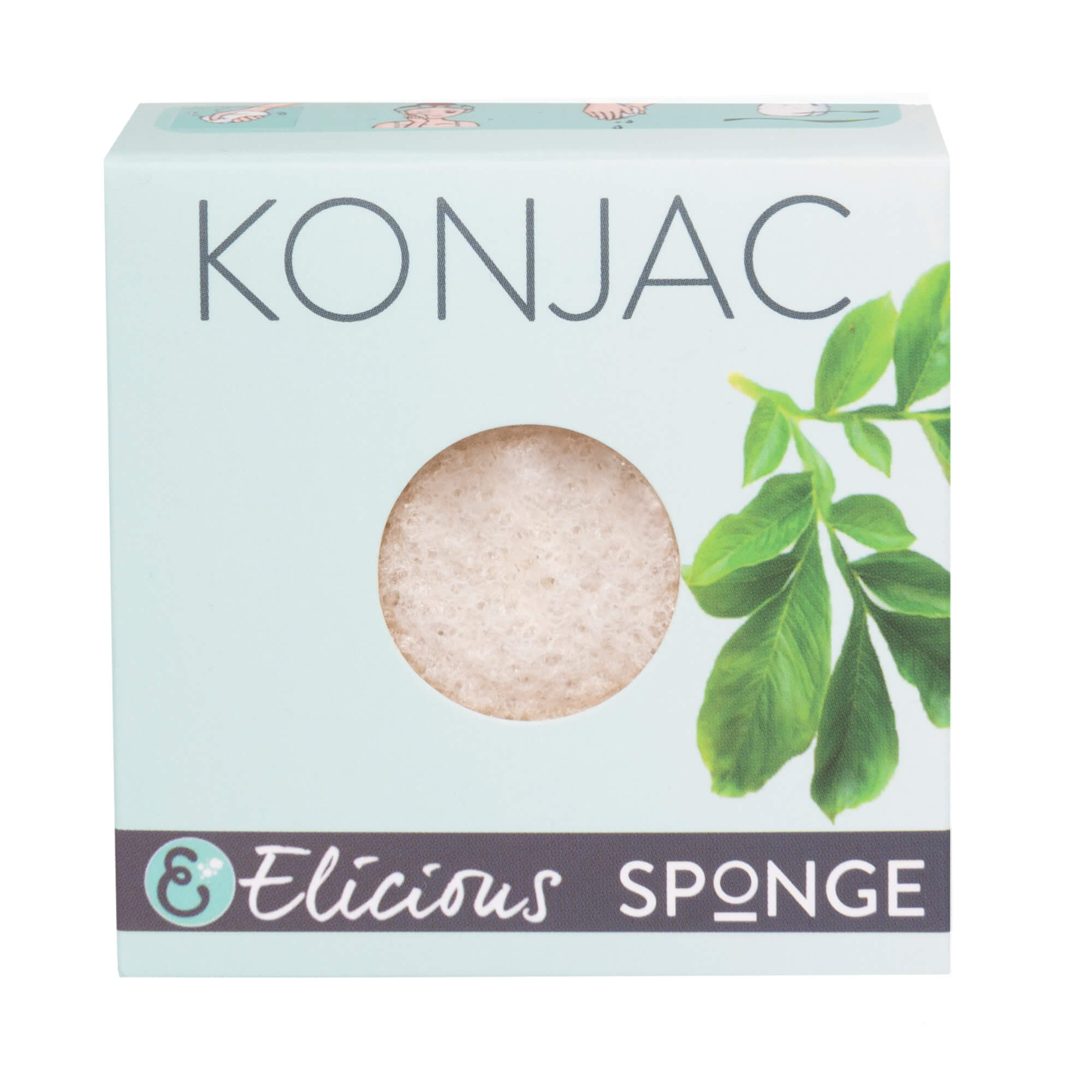 Konjac gezichtsspons wit van Elicious met collageen in doosje.