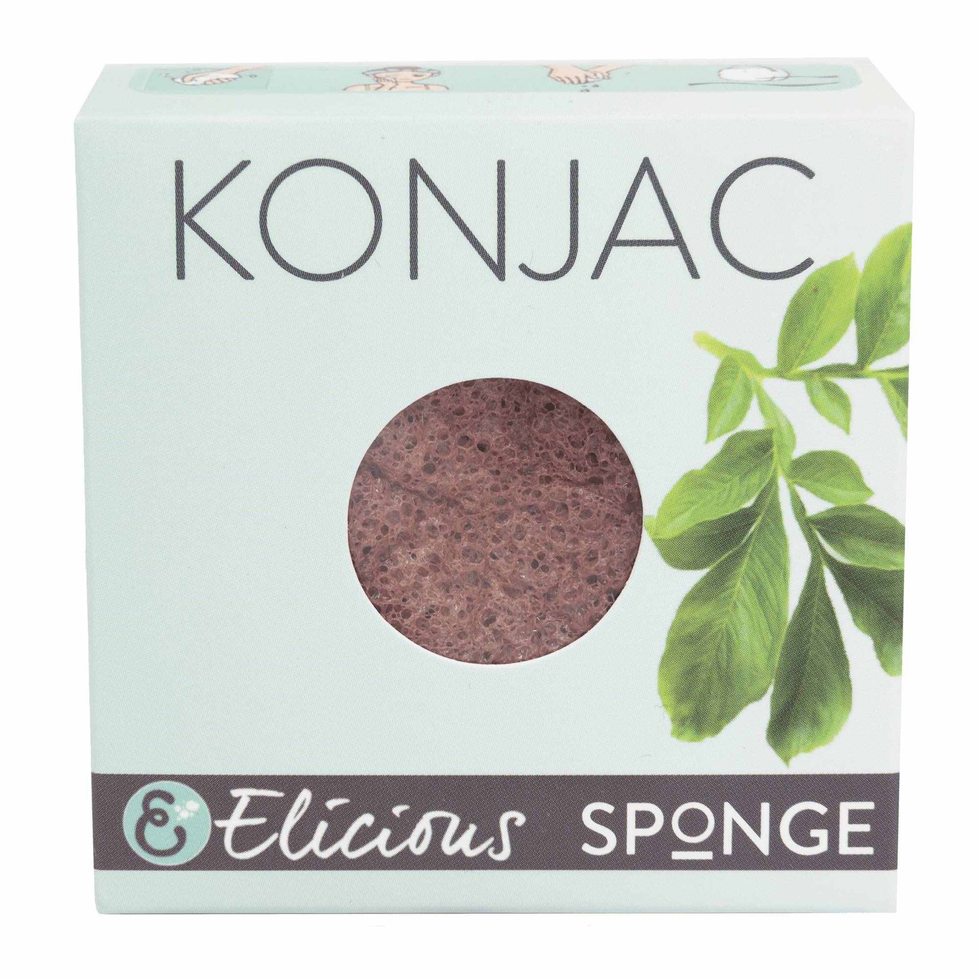 Konjac spons met rode Franse klei in doosje.