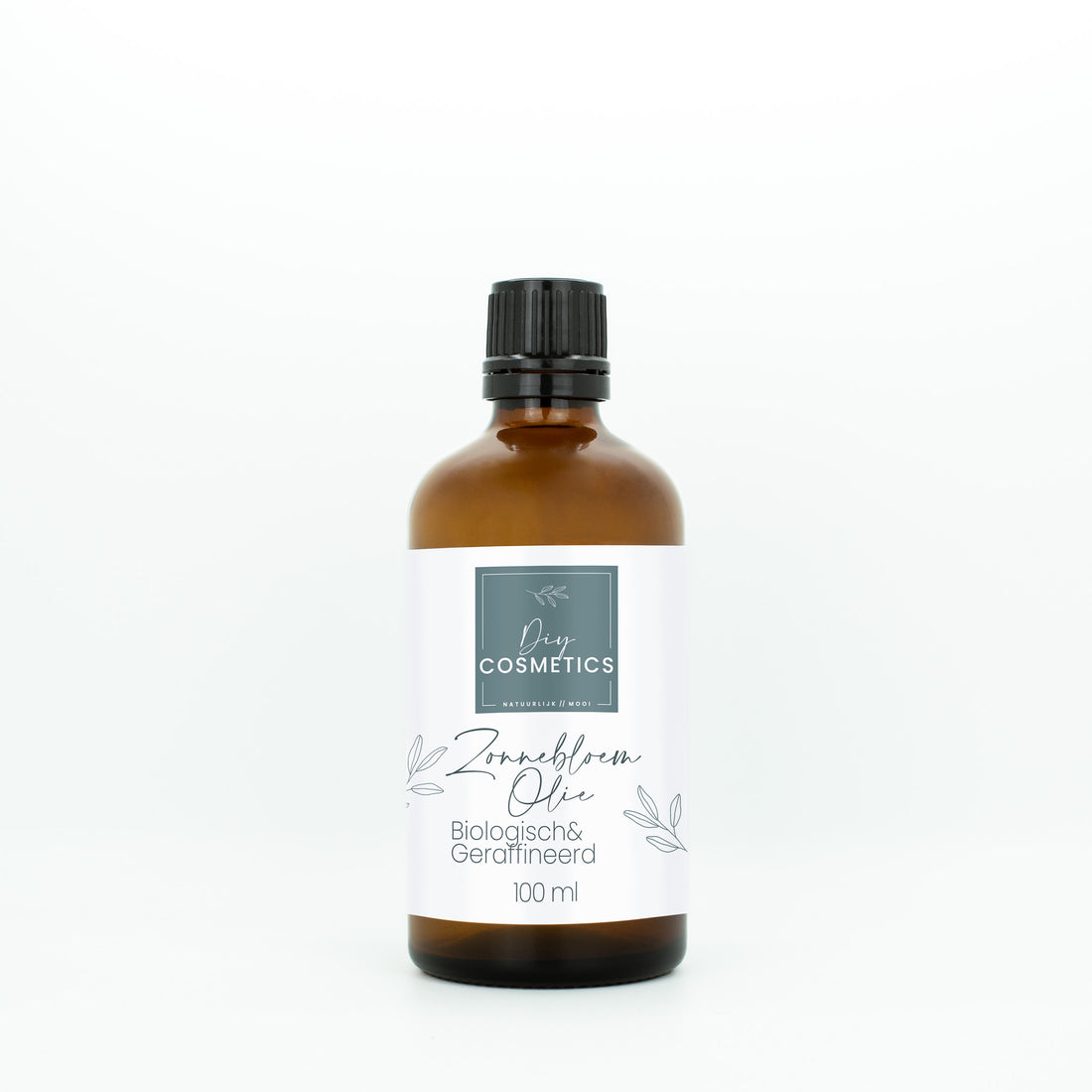 Amber glazen fles met 100ml biologische zonnebloemolie