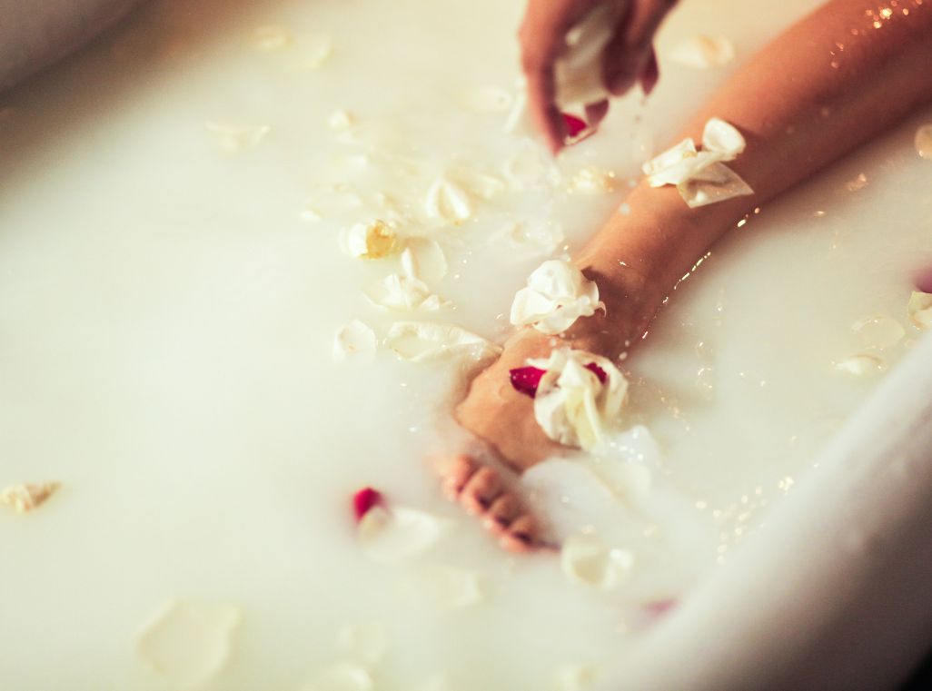 Foto van een melkbad gemaakt met Kokosmelkpoeder