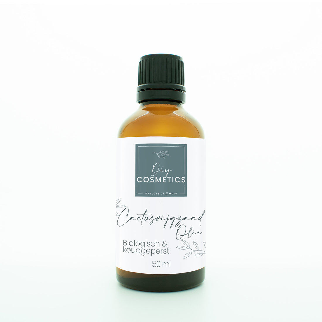 Biologische, koudgeperste Cactusvijgolie 50 ml in amber kleurig, glazen flesje met zwarte dop.